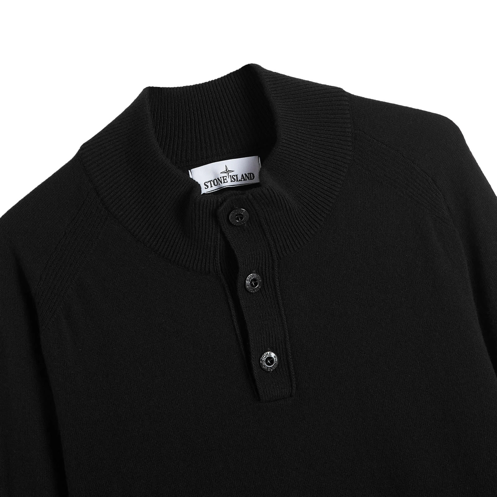 Stone Island Men's Geelong Wool Half Button Knit Black
